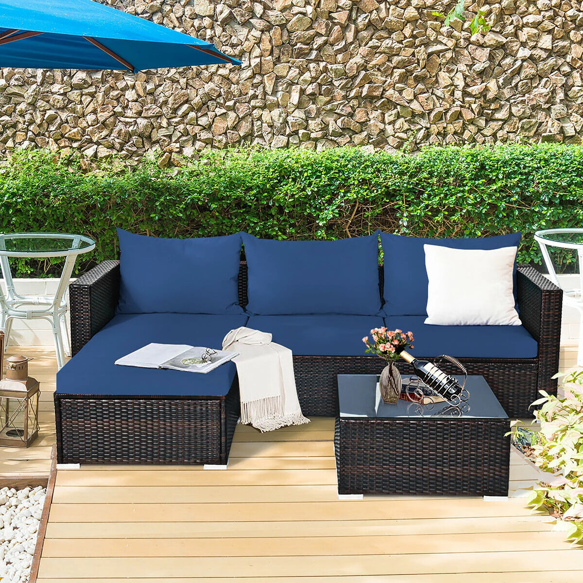 5 Pcs Patio Rattan Furniture Set with Coffee Table U430