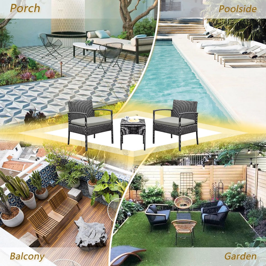 3 Pieces PE Rattan Wicker Chairs and Table Set T190977