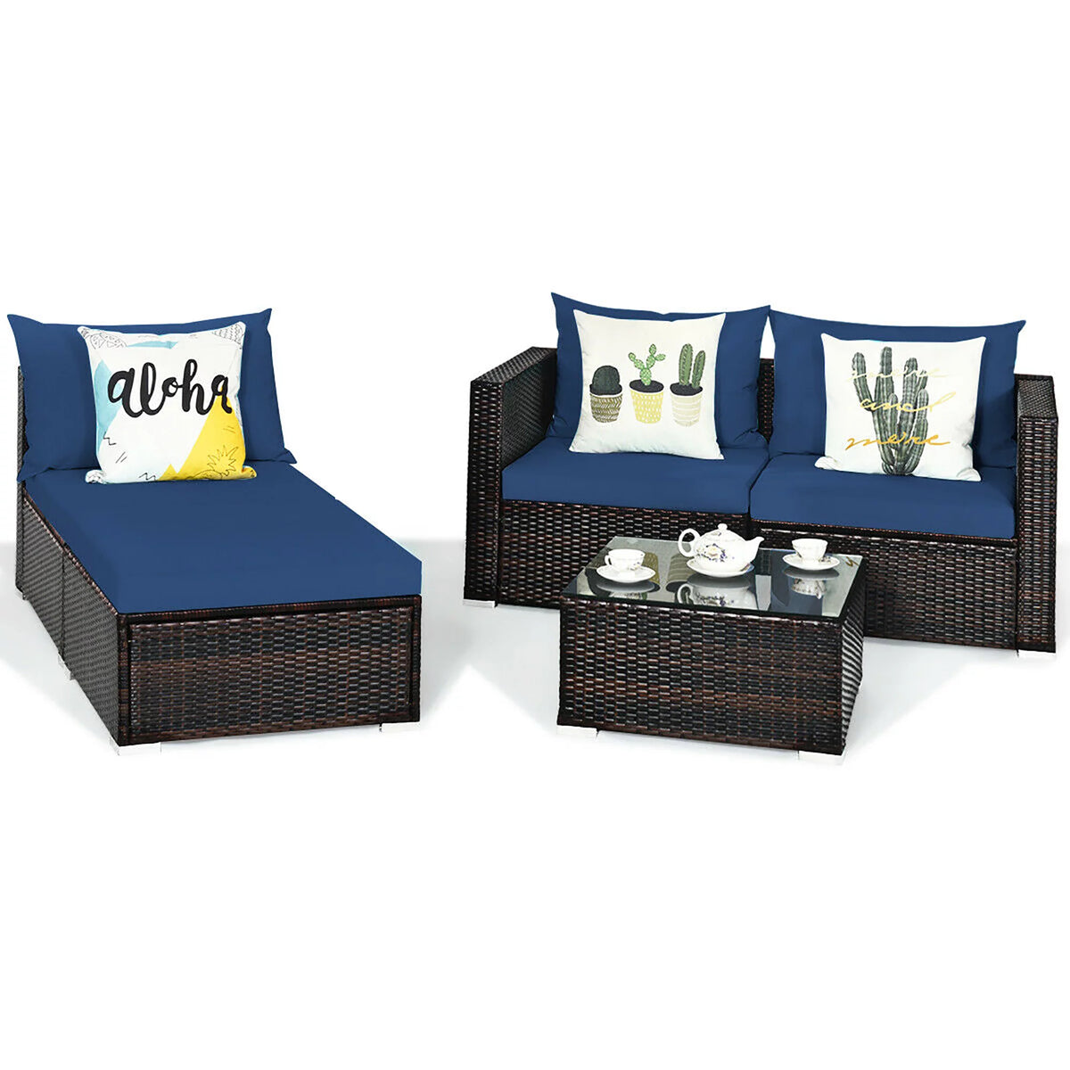 5 Pcs Patio Rattan Furniture Set with Coffee Table U430
