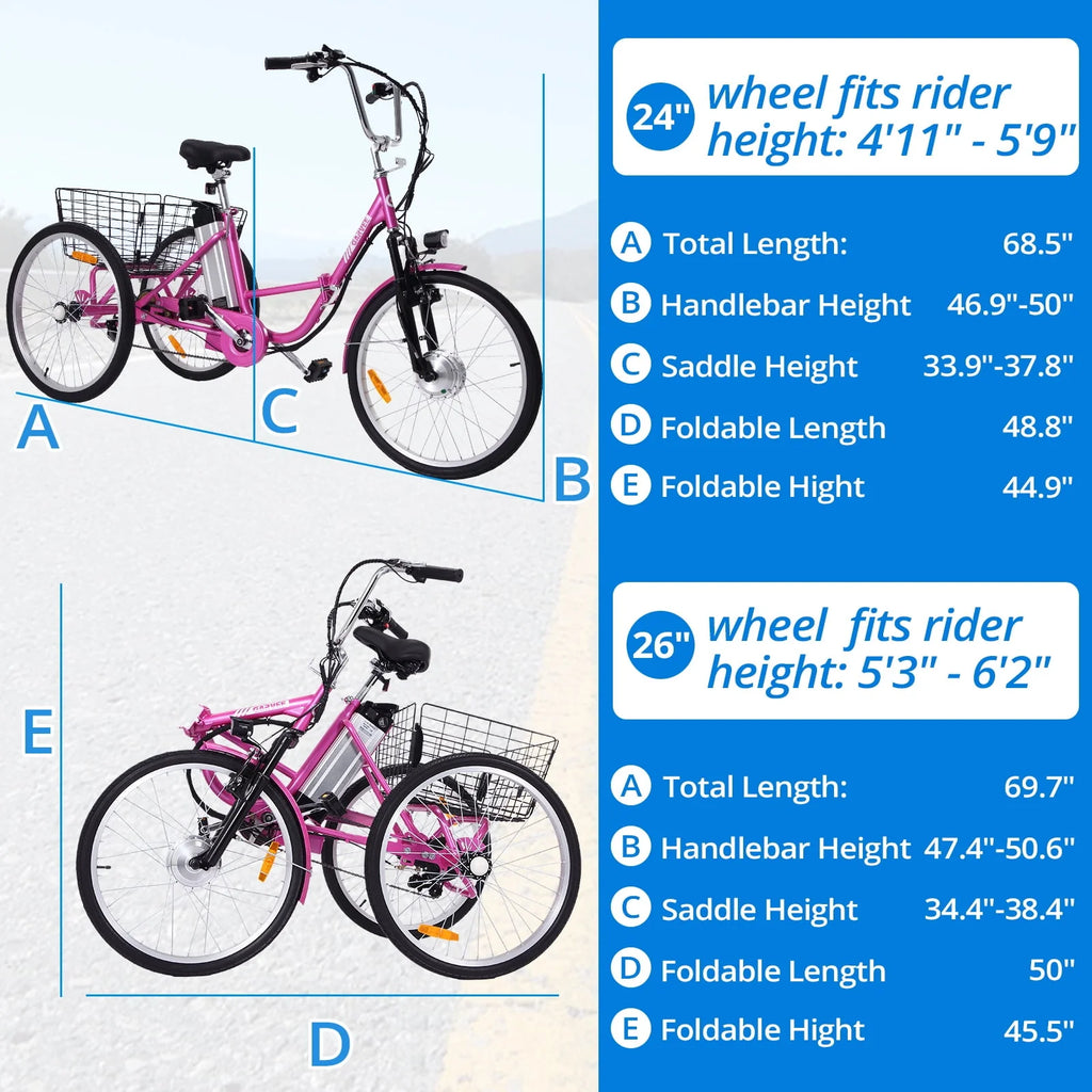 Electric Tricycle 7 Speeds 36V 10Ah Large Basket L89433