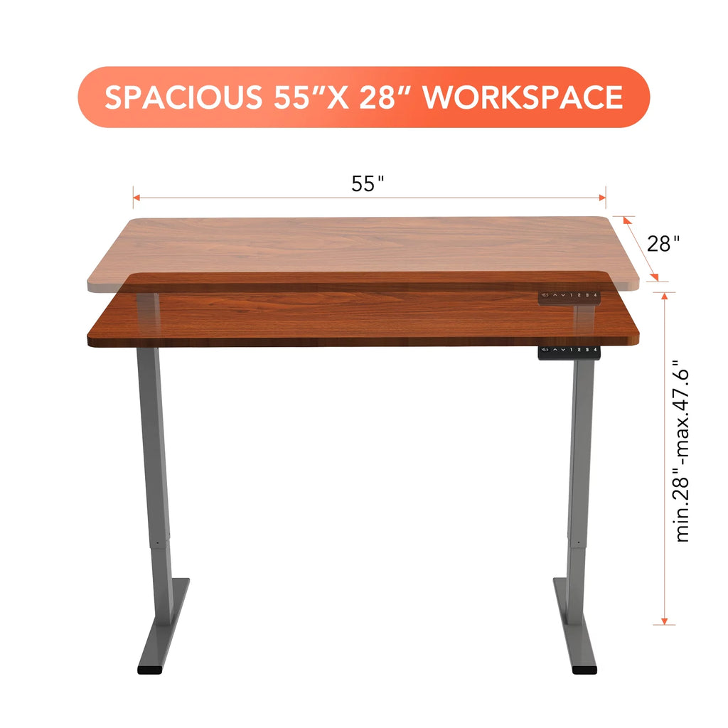 55" x 28" Height Adjustable Standing Desk Gray and Mahogany C58016