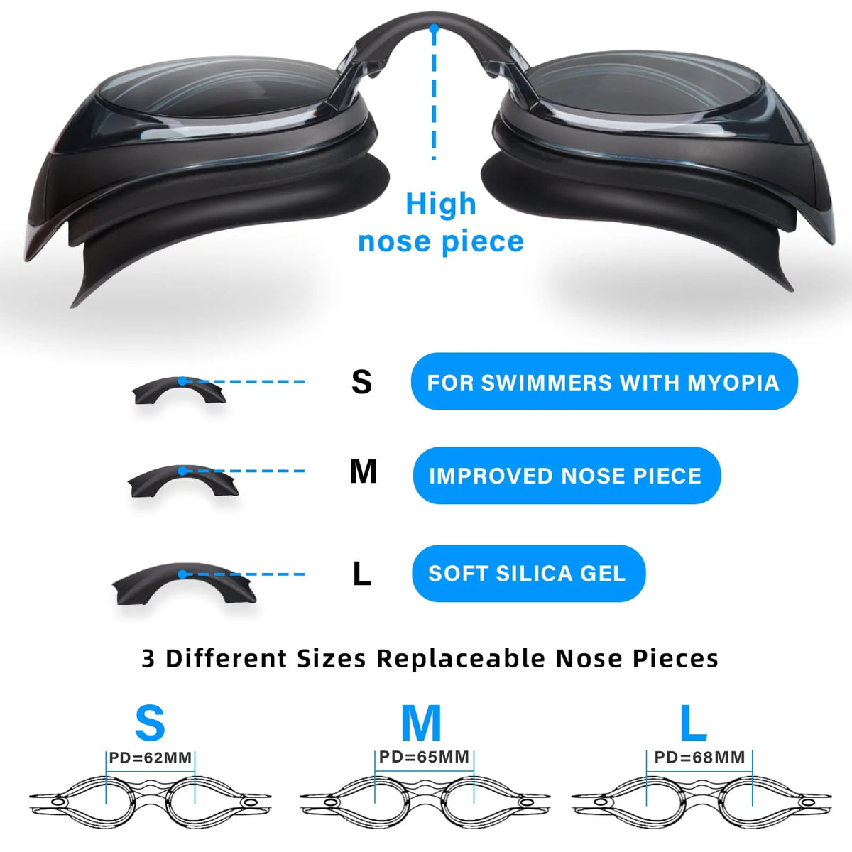 Swim Goggle Anti-Fog No Leak with 3 Nose Pieces P86190