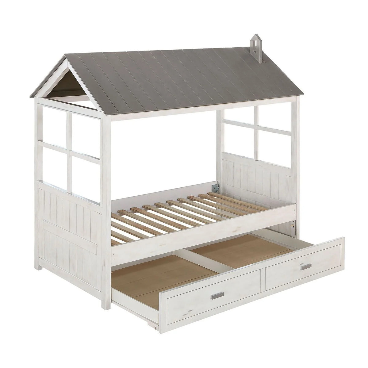 Twin Bed in Weathered White and Washed Gray Z362