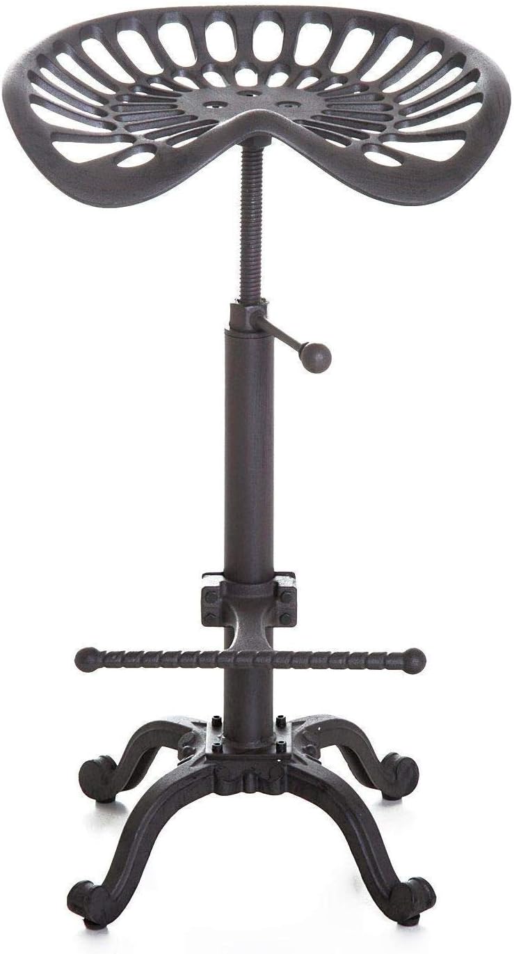 Industrial Bar Stool with Cast Iron Tractor Seat, Adjustable Counter Height Swivel Metal Stool Q383750