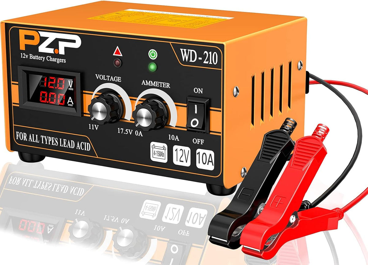 12V 0-10A Automatic Battery Charger and Maintainer with SAE Adapters, Battery Clamps and O-Ring Connectors M87258