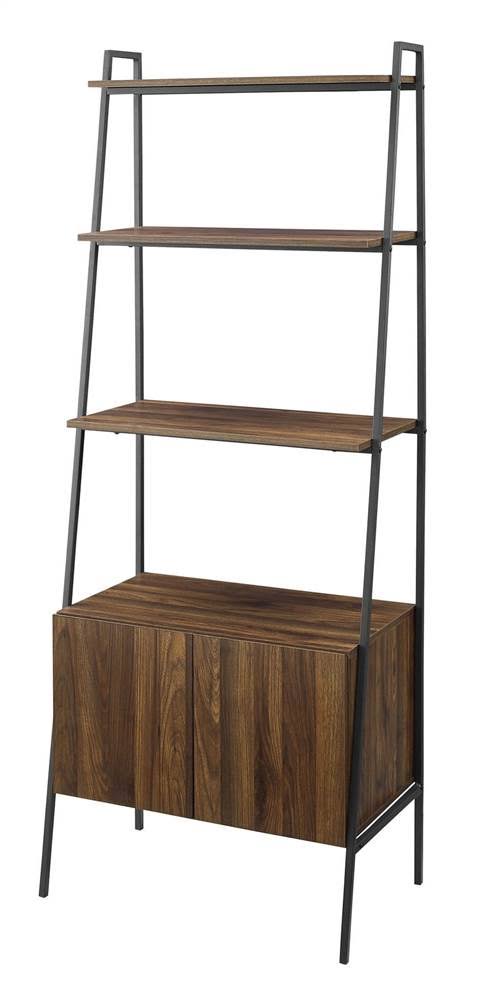 Dark Walnut Industrial Wood Ladder Bookcase H8841