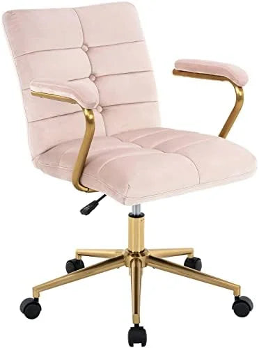 Blue Velvet Upholstered Adjustable Swivel Office Chair with Wheels U738966