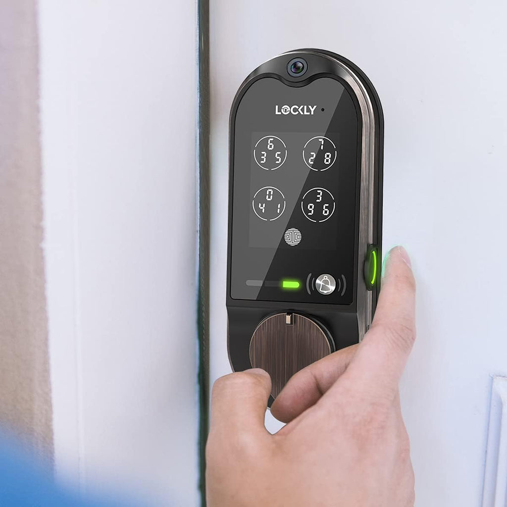 Venetian Bronze Smart Lock Deadbolt with Video Doorbell, Fingerprint, Wi-Fi, Camera, Keypad R736