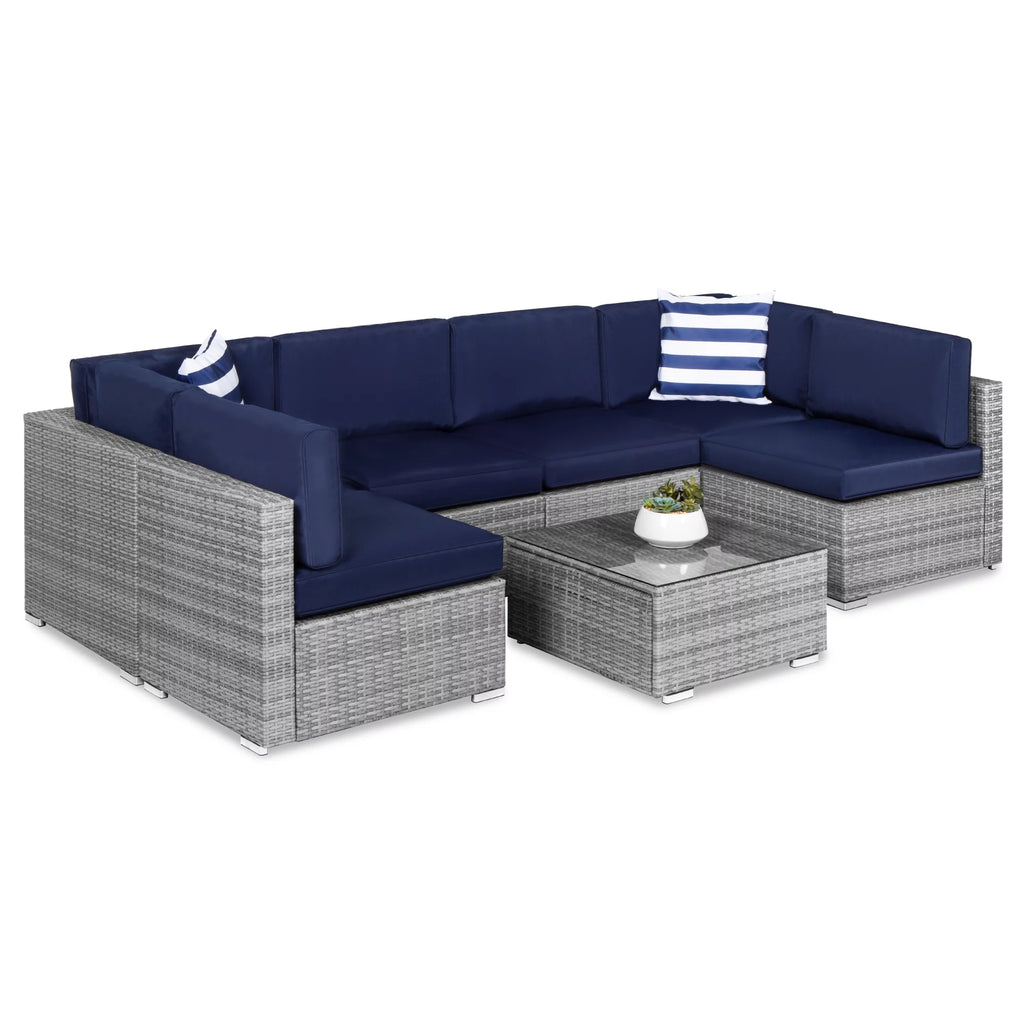 7 Piece Gray Wicker Sectional Set U9438