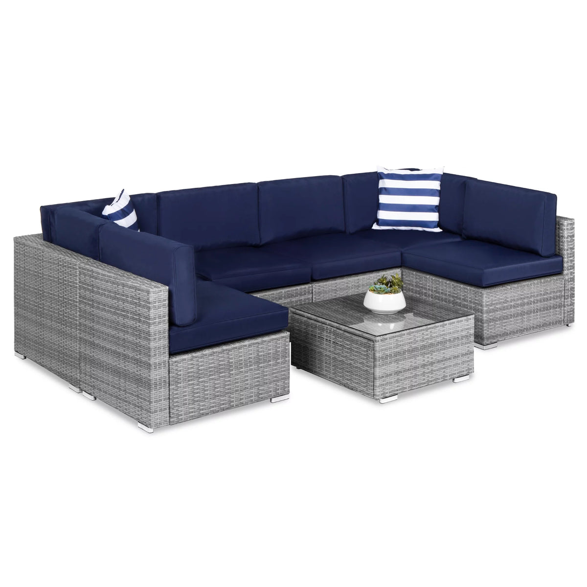 7 Piece Gray Wicker Sectional Set U9438