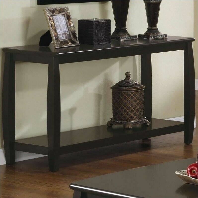 Cappuccino Rectangular Console Table with Bottom Shelf Y42568