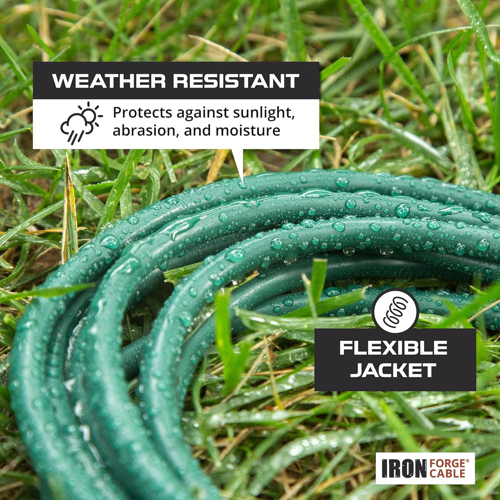 2 Pack 50 Foot Outdoor Extension Cords, 16/3 SJTW Green Cable with 3 Prong Grounded Plug U864