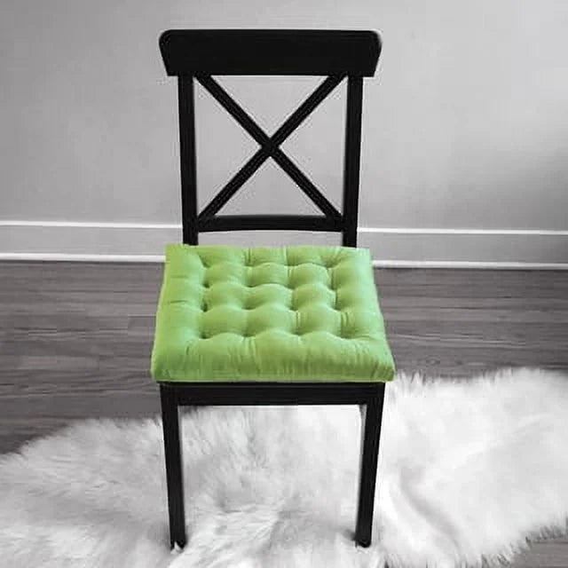 16" Plush Square Tufted Chair Pad Cushions Tie-Backs Sage Green 4 Piece H4406