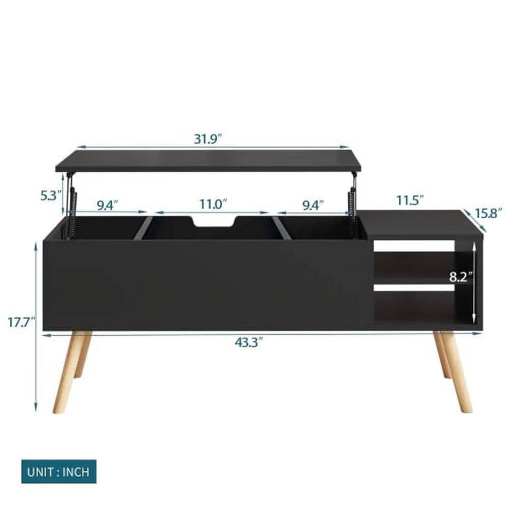 Black Solid Wood Coffee Table with Storage I479