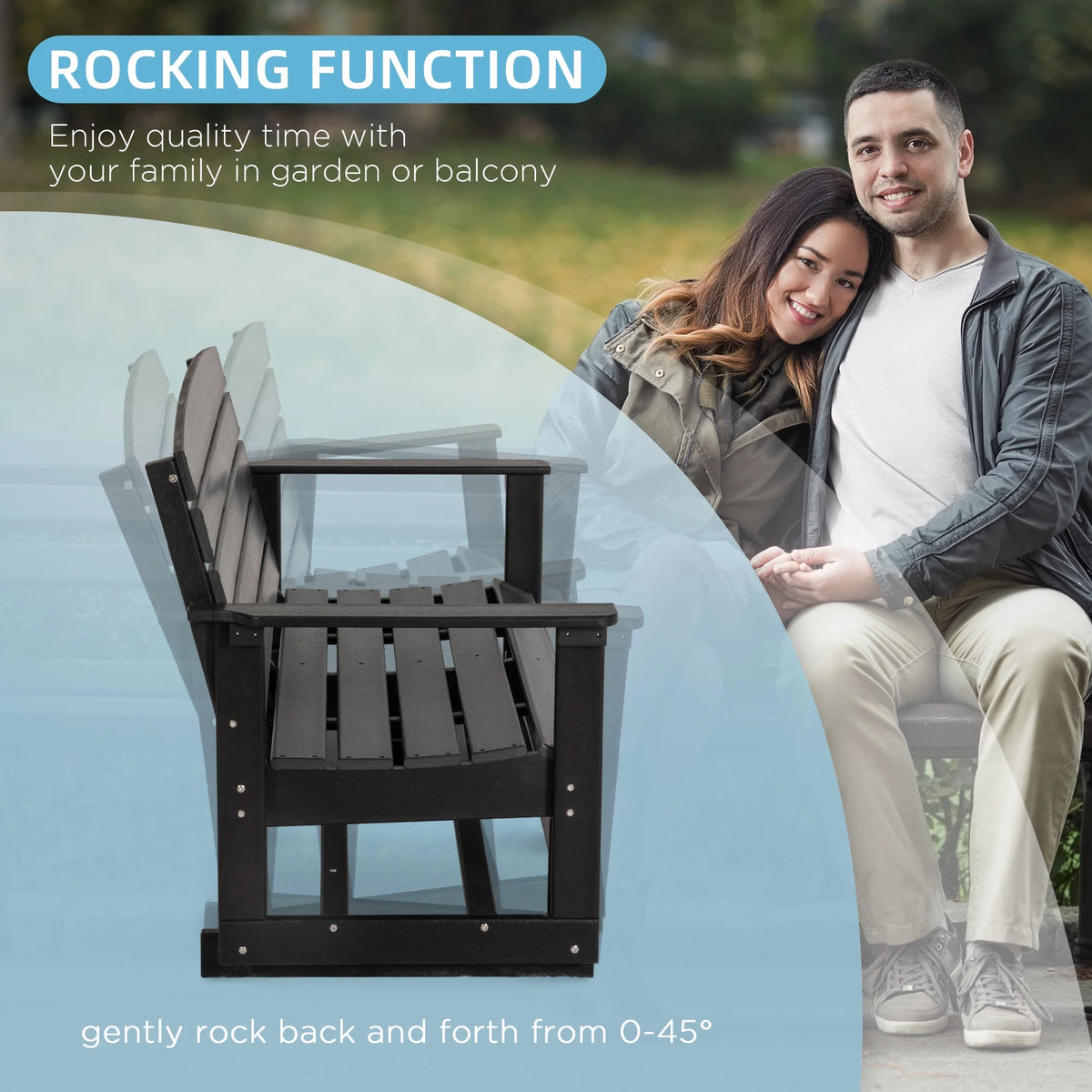 Black HDPE Double Patio Glider Bench S523994