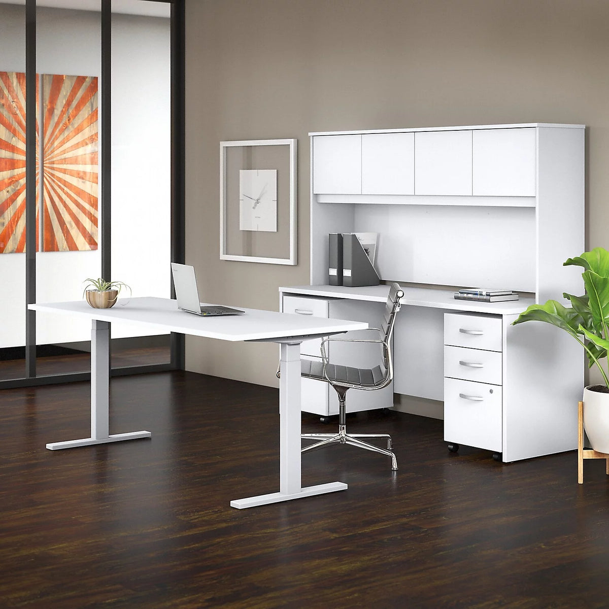 White Engineered Wood Credenza Desk P849882