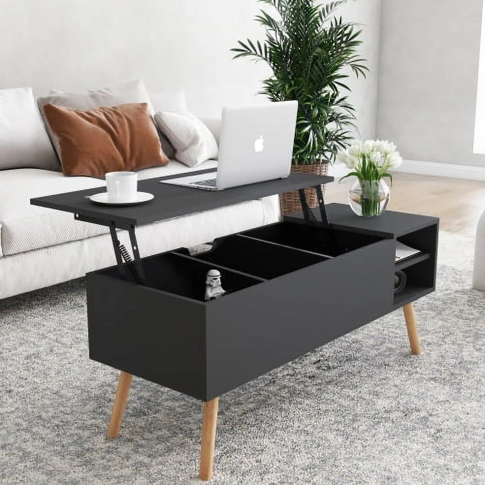 Black Solid Wood Coffee Table with Storage I479