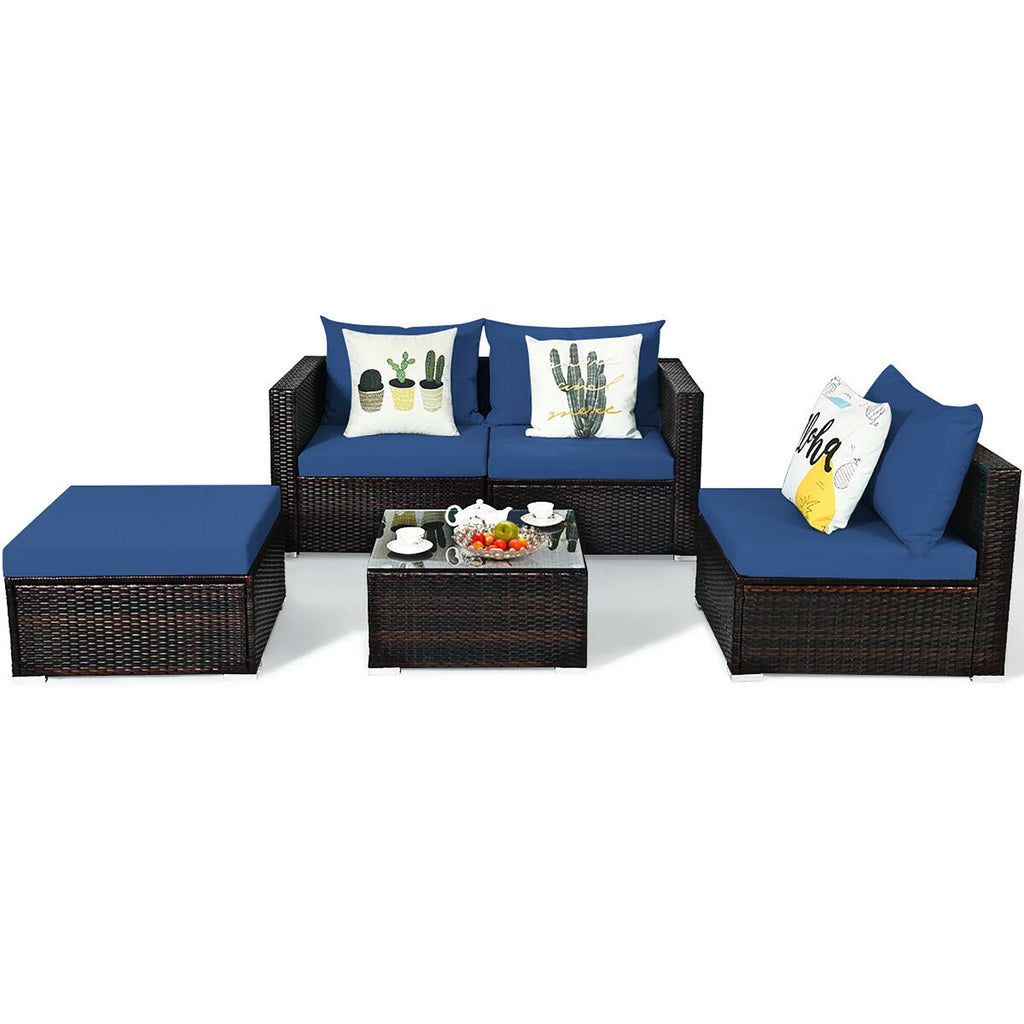5 Pcs Patio Rattan Furniture Set with Coffee Table U430