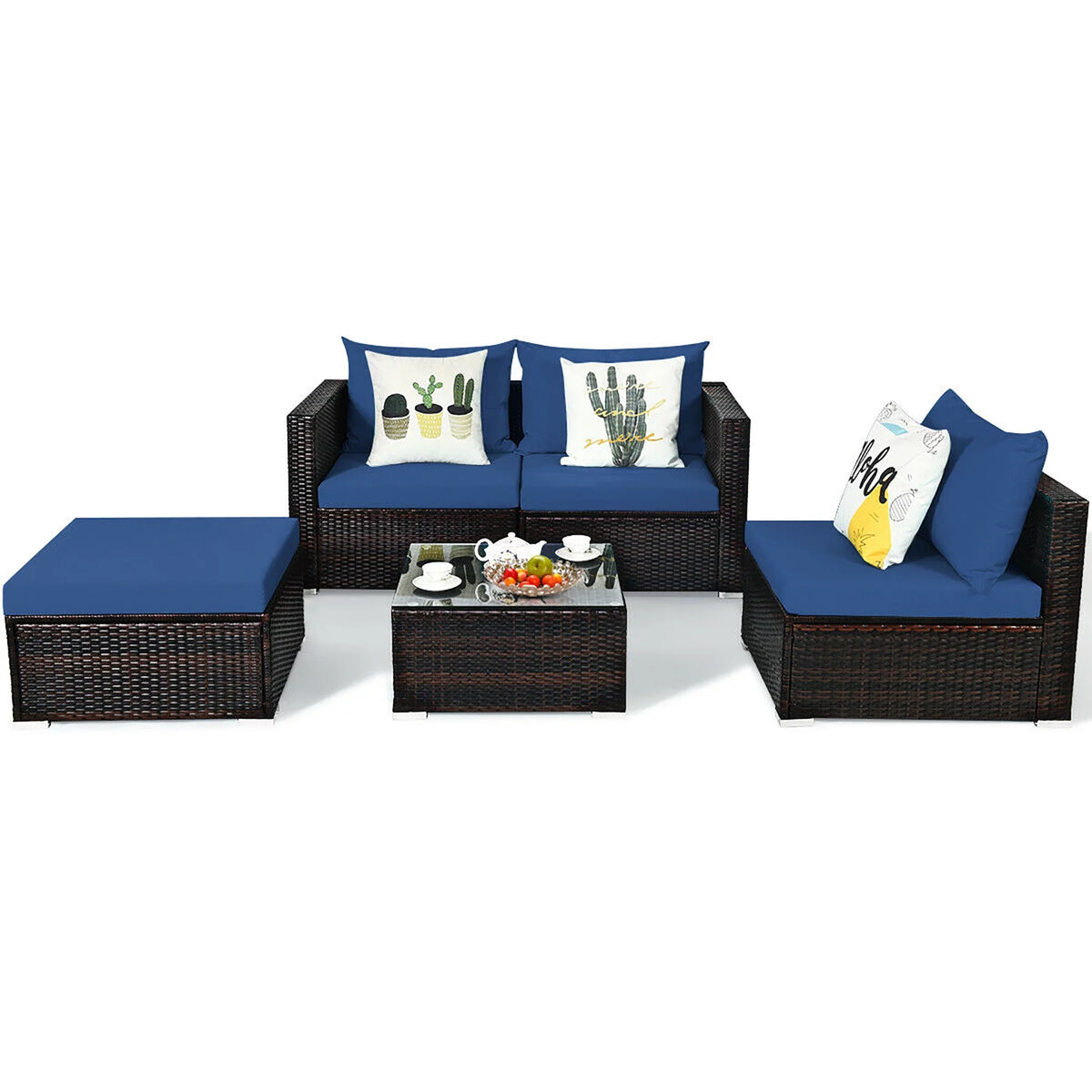 5 Pcs Patio Rattan Furniture Set with Coffee Table U430