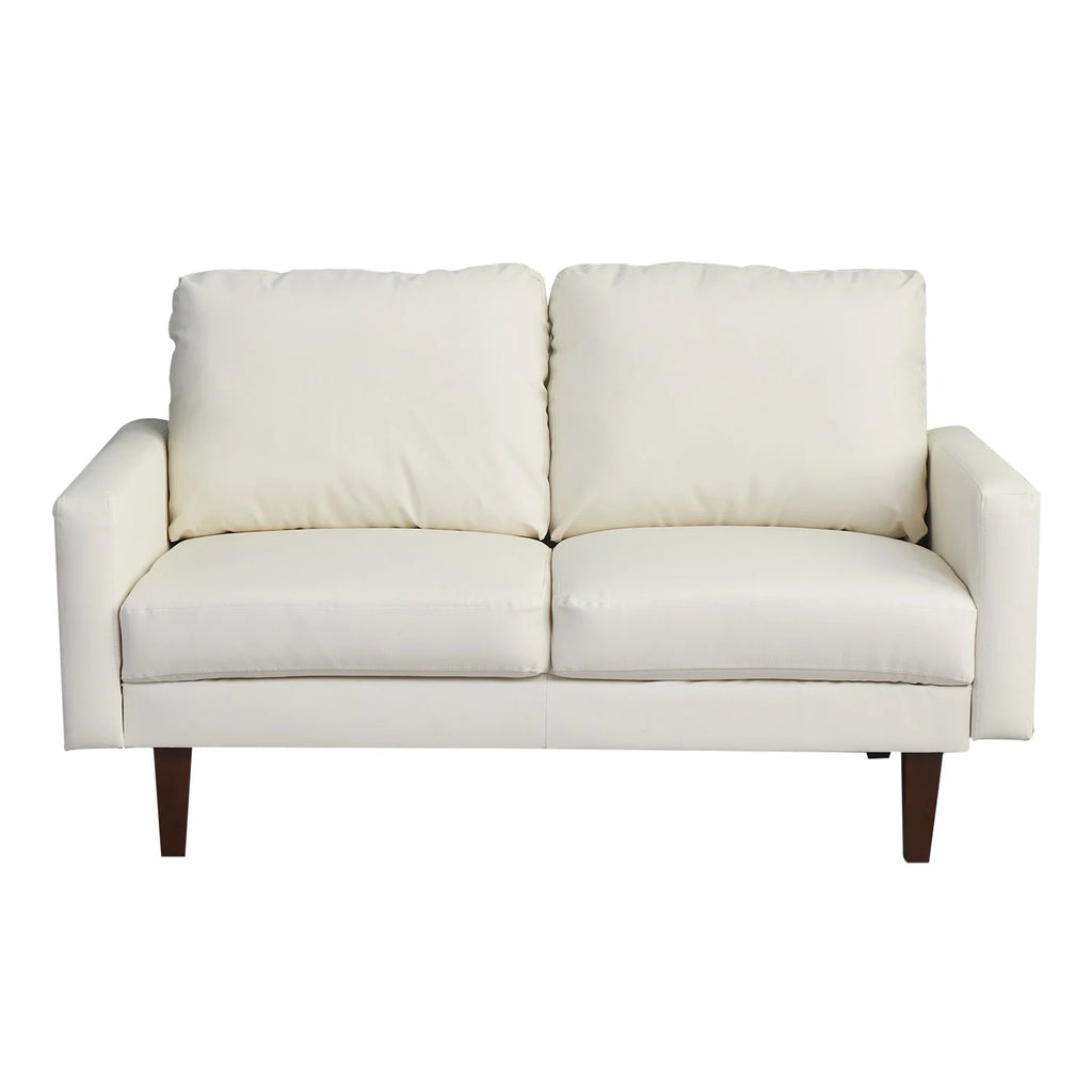 Beige Faux Leather Square Arm Loveseat M3828