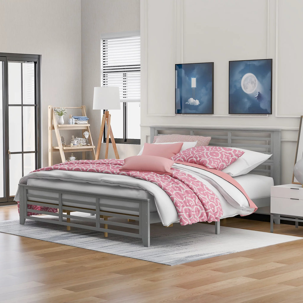 King Size Wood Platform Bed Frame with Headboard L73603