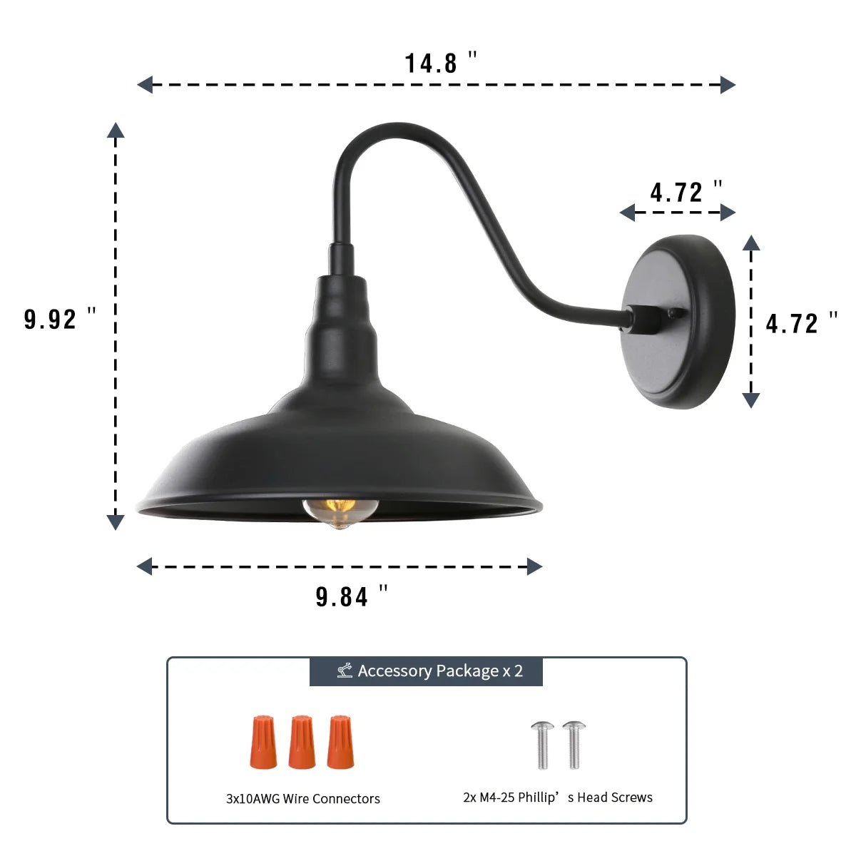 Black Gooseneck Wall Sconce 10 Inch 1 Pack J844