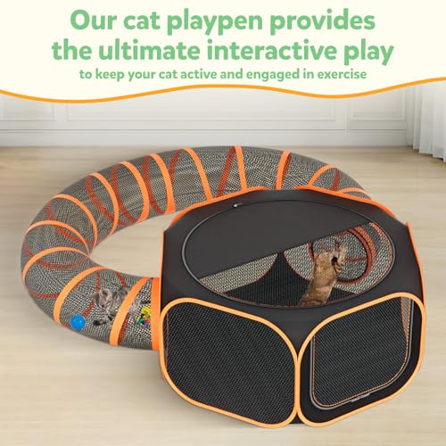 Portable Collapsible Cat Enclosure with Shade Cover 2 Tunnels V5544