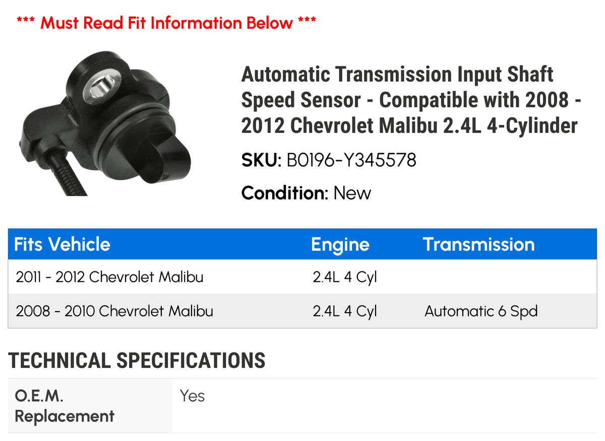 Automatic Transmission Input Shaft Speed Sensor S4917