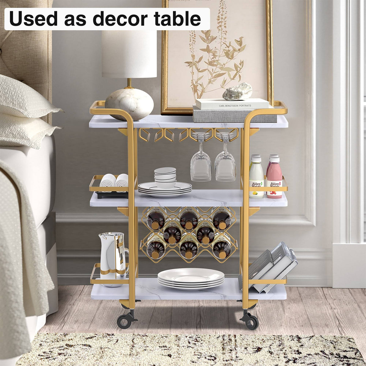 Black 3 Tier Bar Cart with Wheels B627974