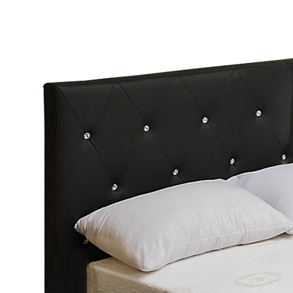 Full Size Leatherette Bed with Crystal Tufted Headboard and Footboard Black H737