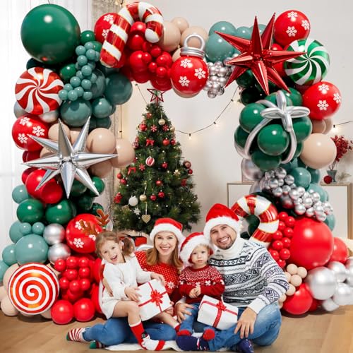 Christmas Balloon Garland Arch Kit with 160Pcs Red Green Silver Peach Nude Balloons U84140