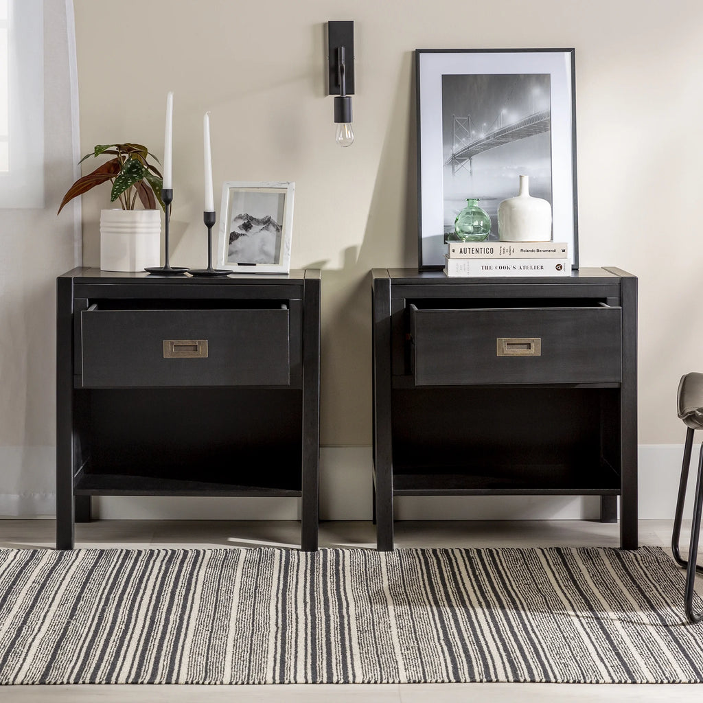 Set of 2 Black One Drawer Storage Nightstand A27569
