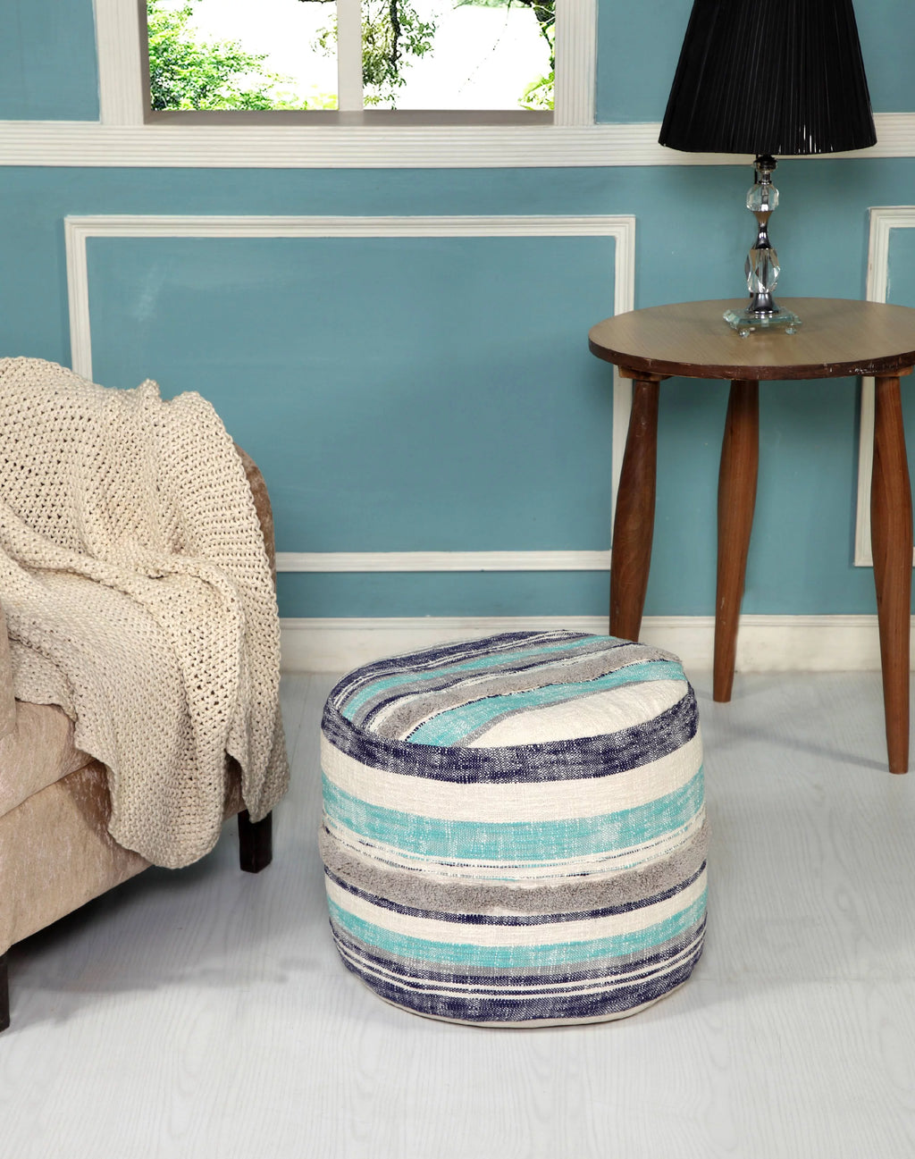Blue 18" Round Pouf V644