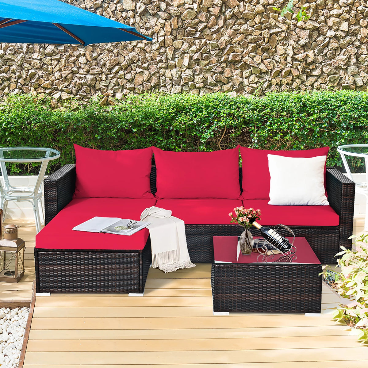 5 Pcs Patio Rattan Furniture Set with Coffee Table U430