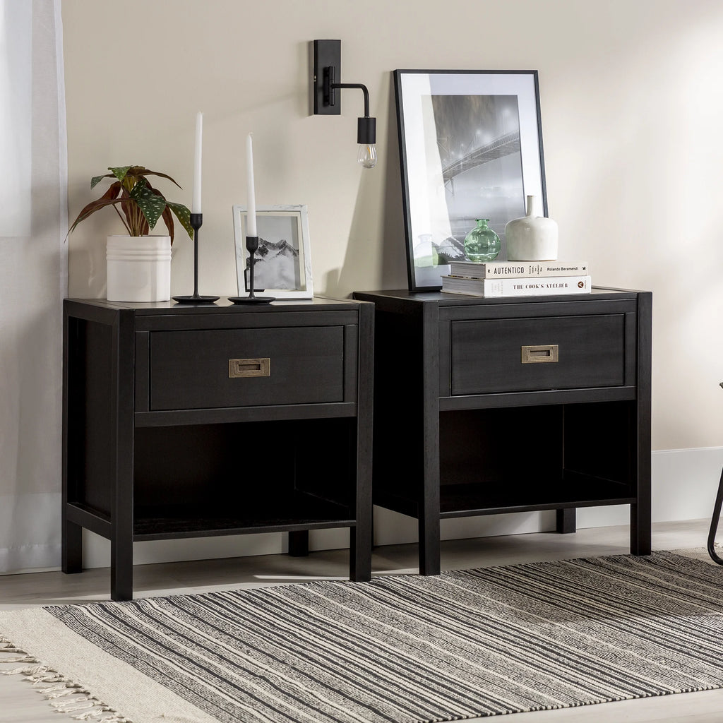 Set of 2 Black One Drawer Storage Nightstand A27569