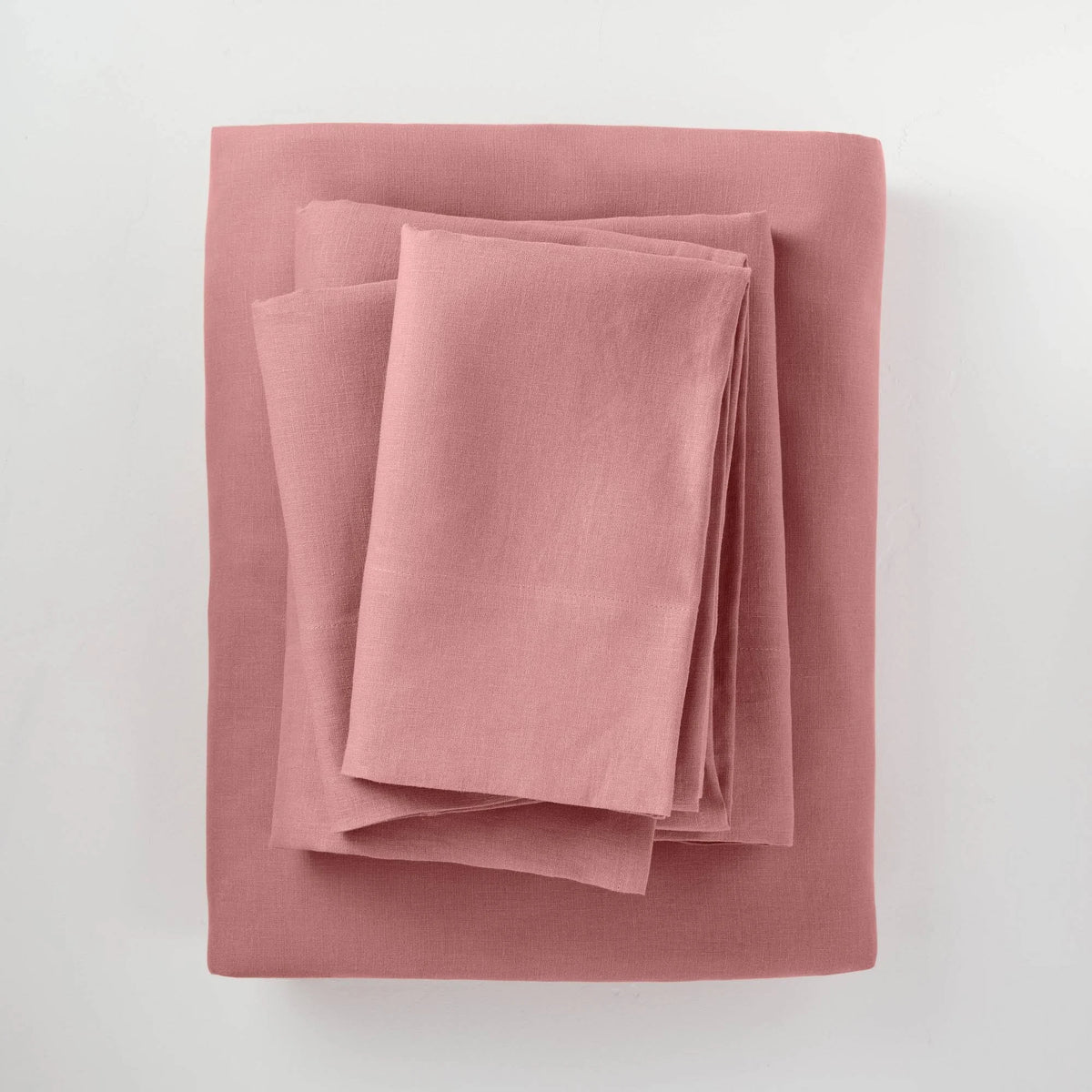 California King 100% Washed Linen Solid Sheet Set Rose U728777