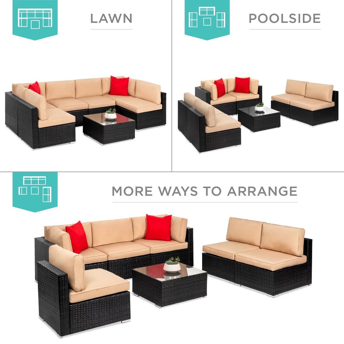 7 Piece Gray Wicker Sectional Set U9438