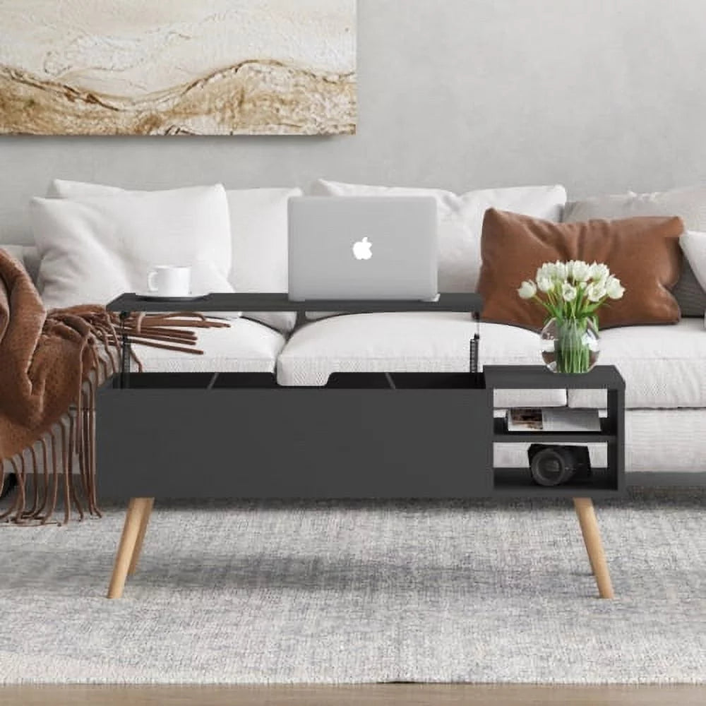 Black Solid Wood Coffee Table with Storage I479