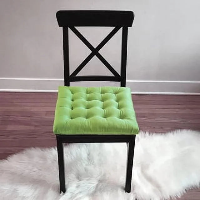 16" Plush Square Tufted Chair Pad Cushions Tie-Backs Sage Green 4 Piece H4406