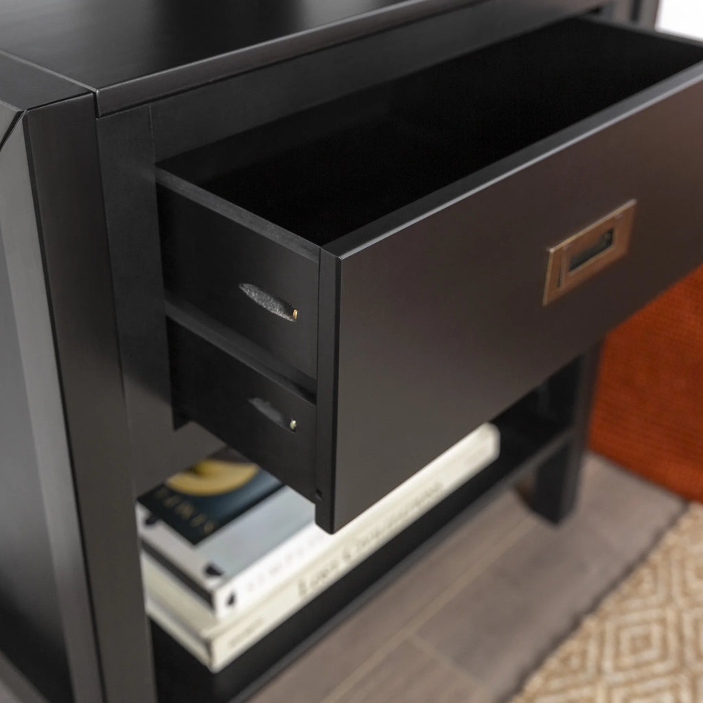 Set of 2 Black One Drawer Storage Nightstand A27569