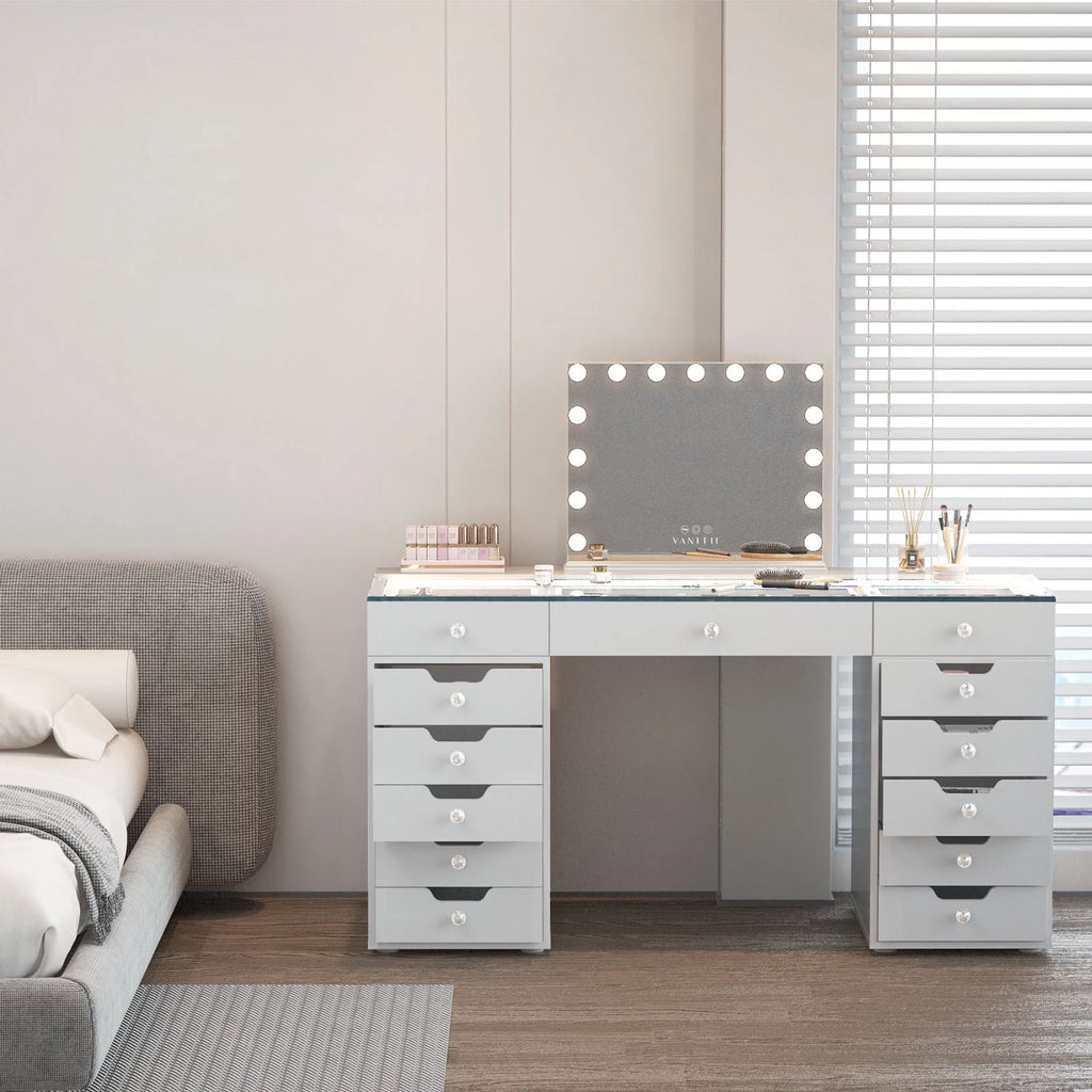 13 Drawers Makeup Vanity Table Desk with Lights F92838