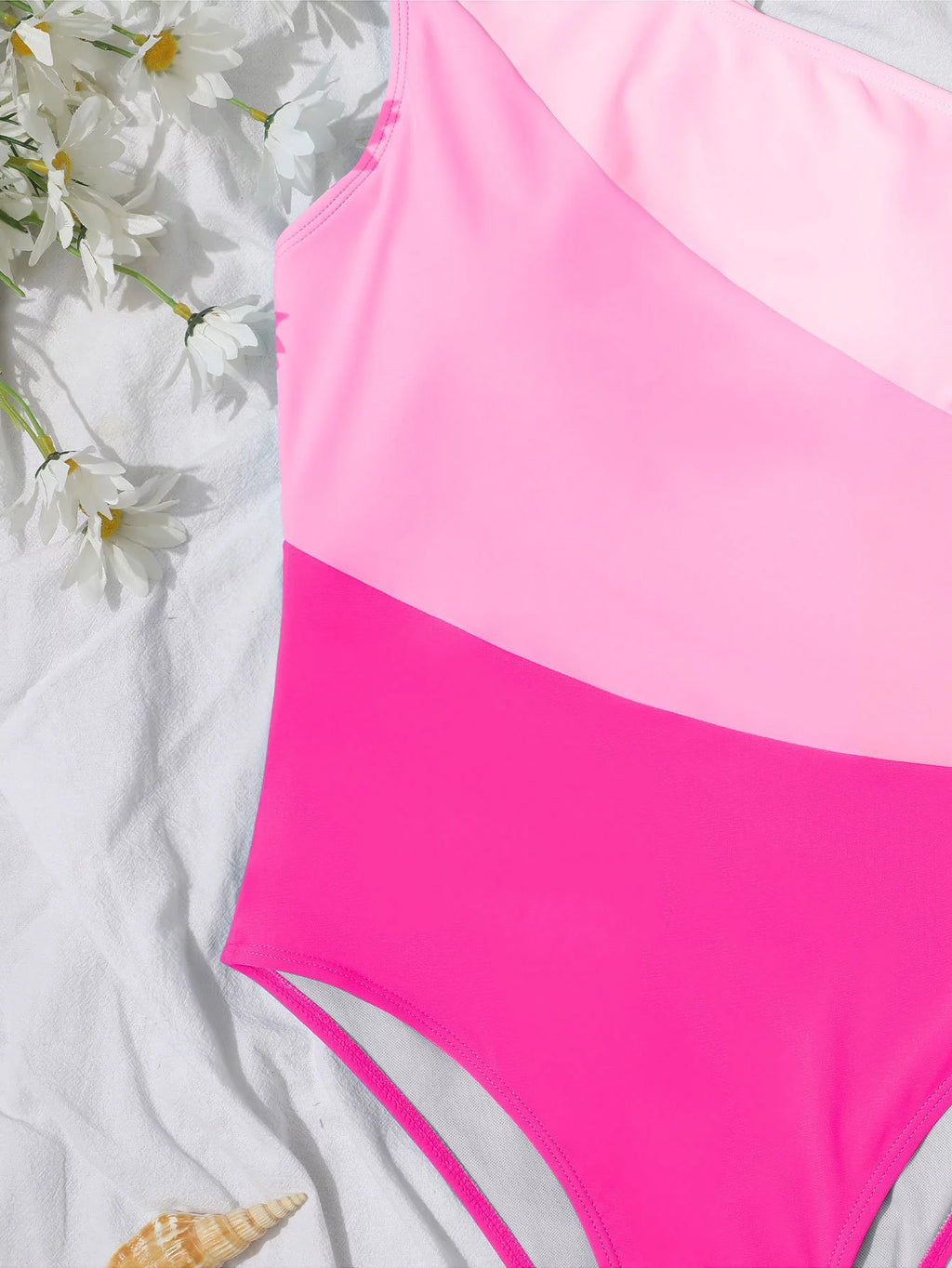 One Piece Color Block One Shoulder Cut Out Swimsuit Hot Pink M F582520