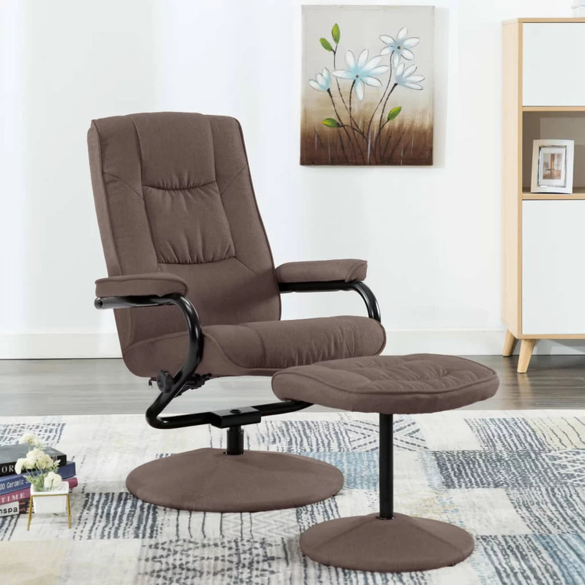 Brown Fabric Swivel Recliner with Ottoman A1500
