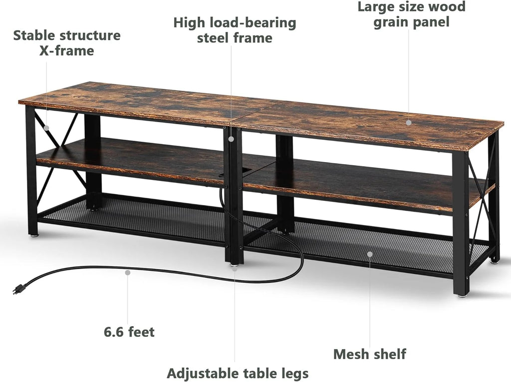 Brown 71 inch Metal TV Stand with LED Lights and Power Outlets R61257