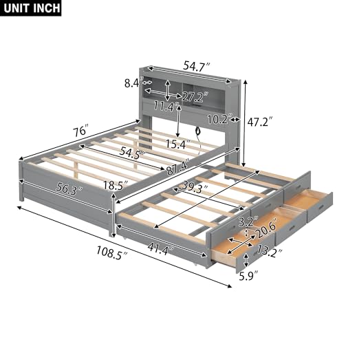 White Full Size Wood Storage Bed with Bookcase Headboard and Trundle C21809