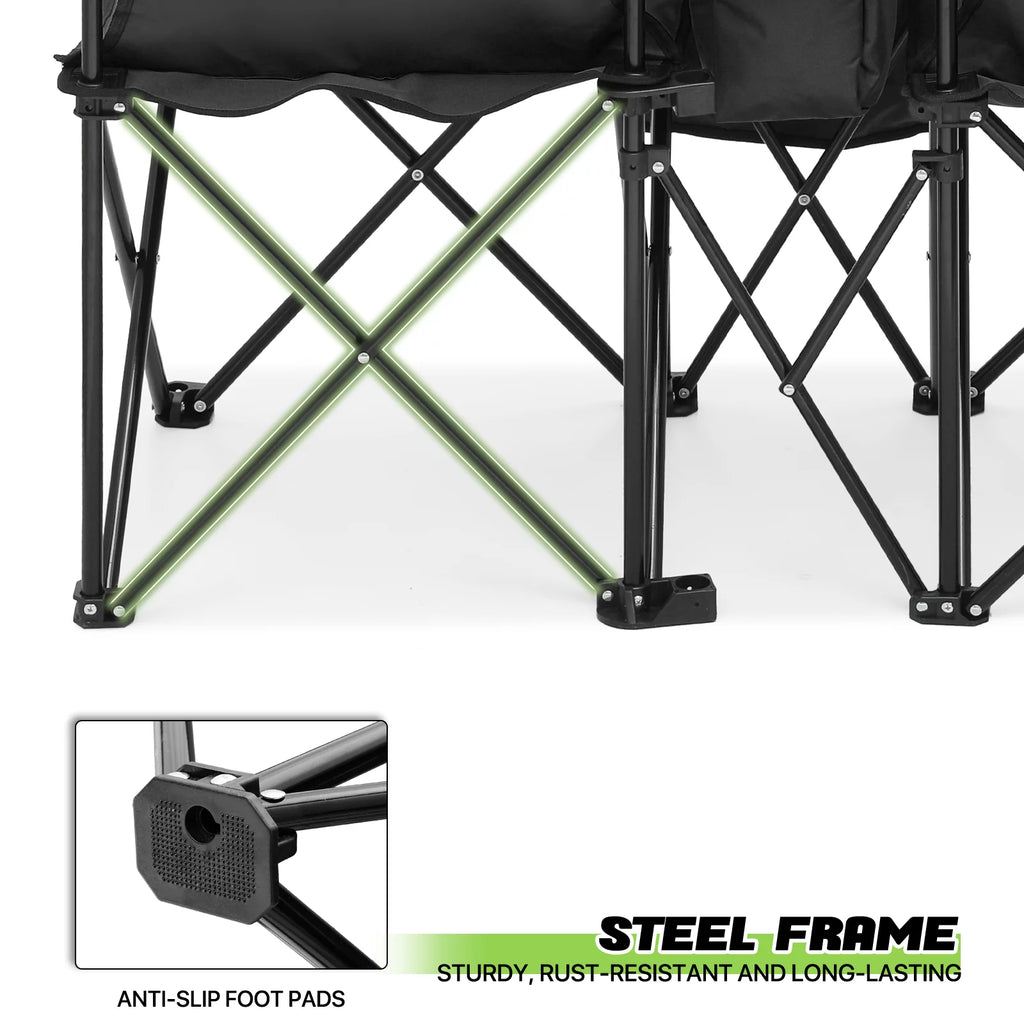 Portable Double Folding Chair with Umbrella, Cooler Bag & Carry Bag, Black J108002