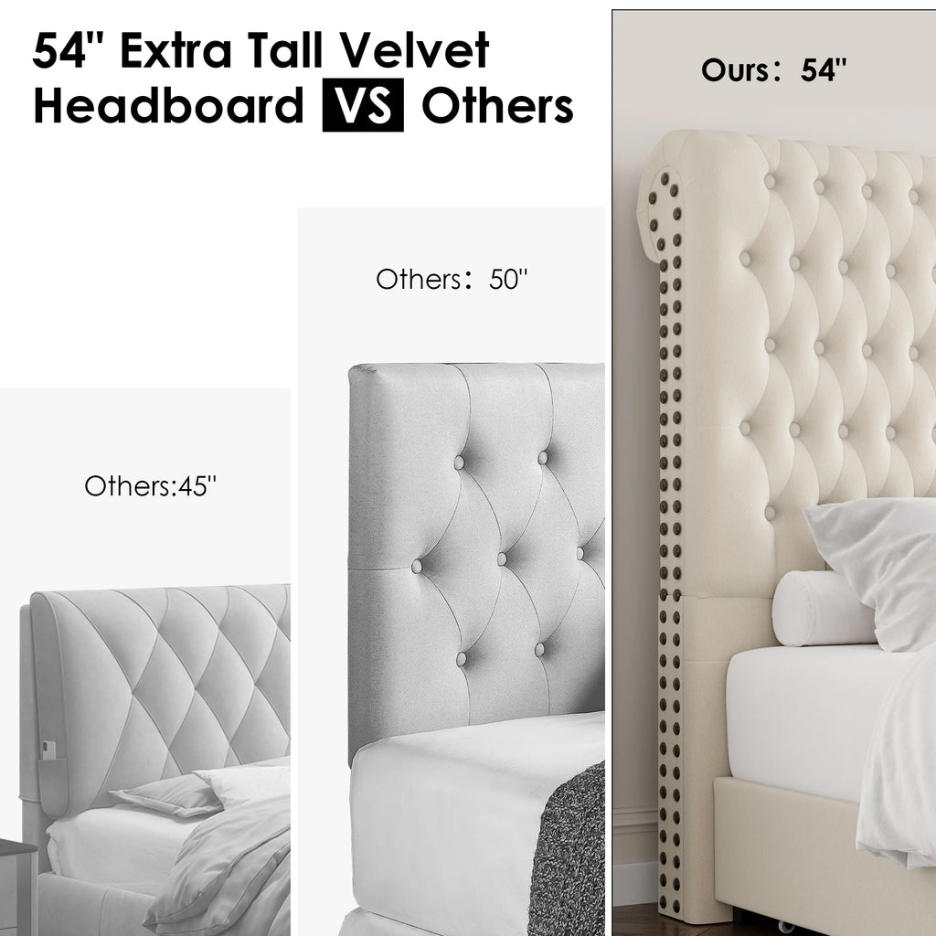 Queen Size Off-white Upholstered Storage Bed Frame with Drawers I70103