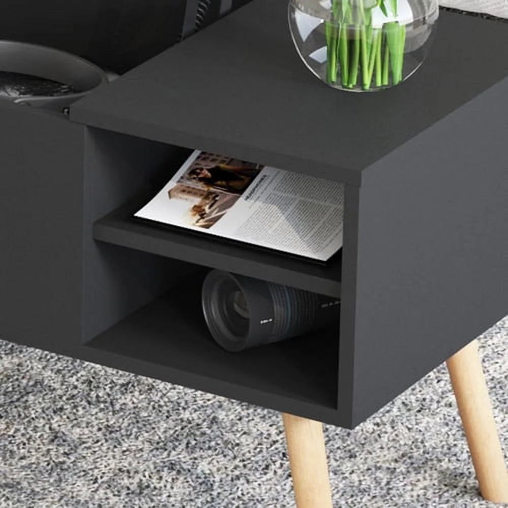 Black Solid Wood Coffee Table with Storage I479