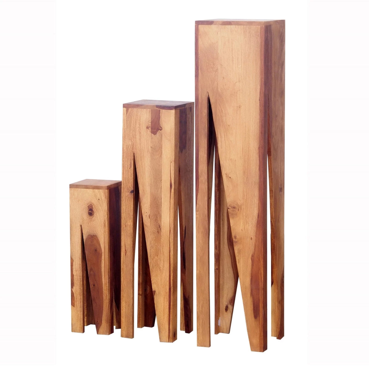 Set of 3 Sheesham Wood Pedestal Table Stand Y223