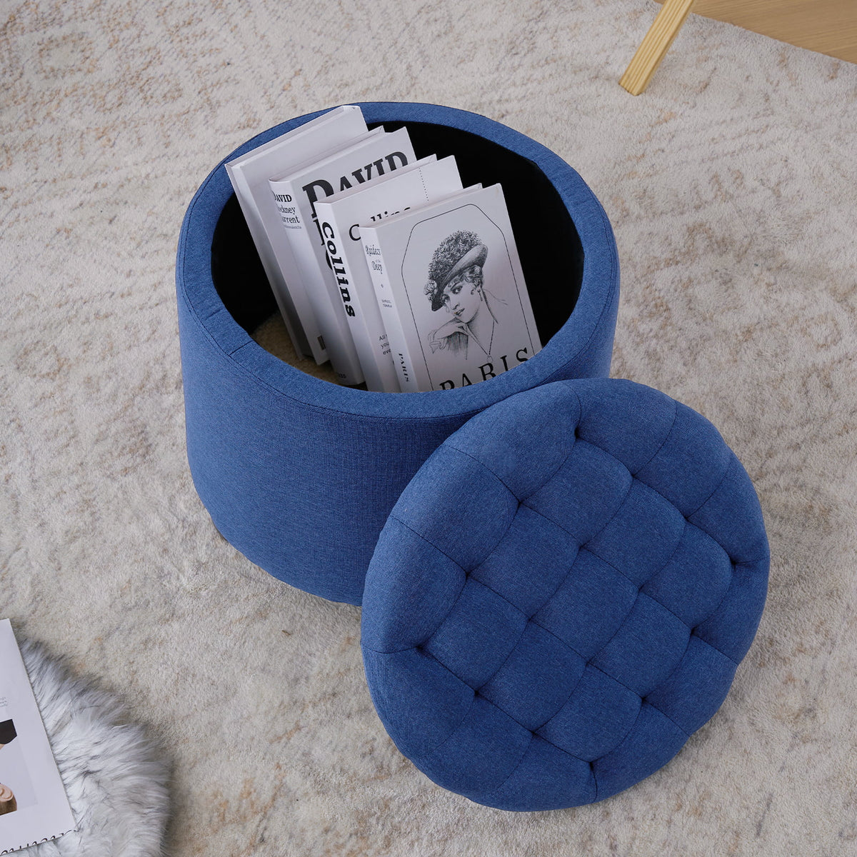 Large Round Storage Ottoman with Removable Lid S83132